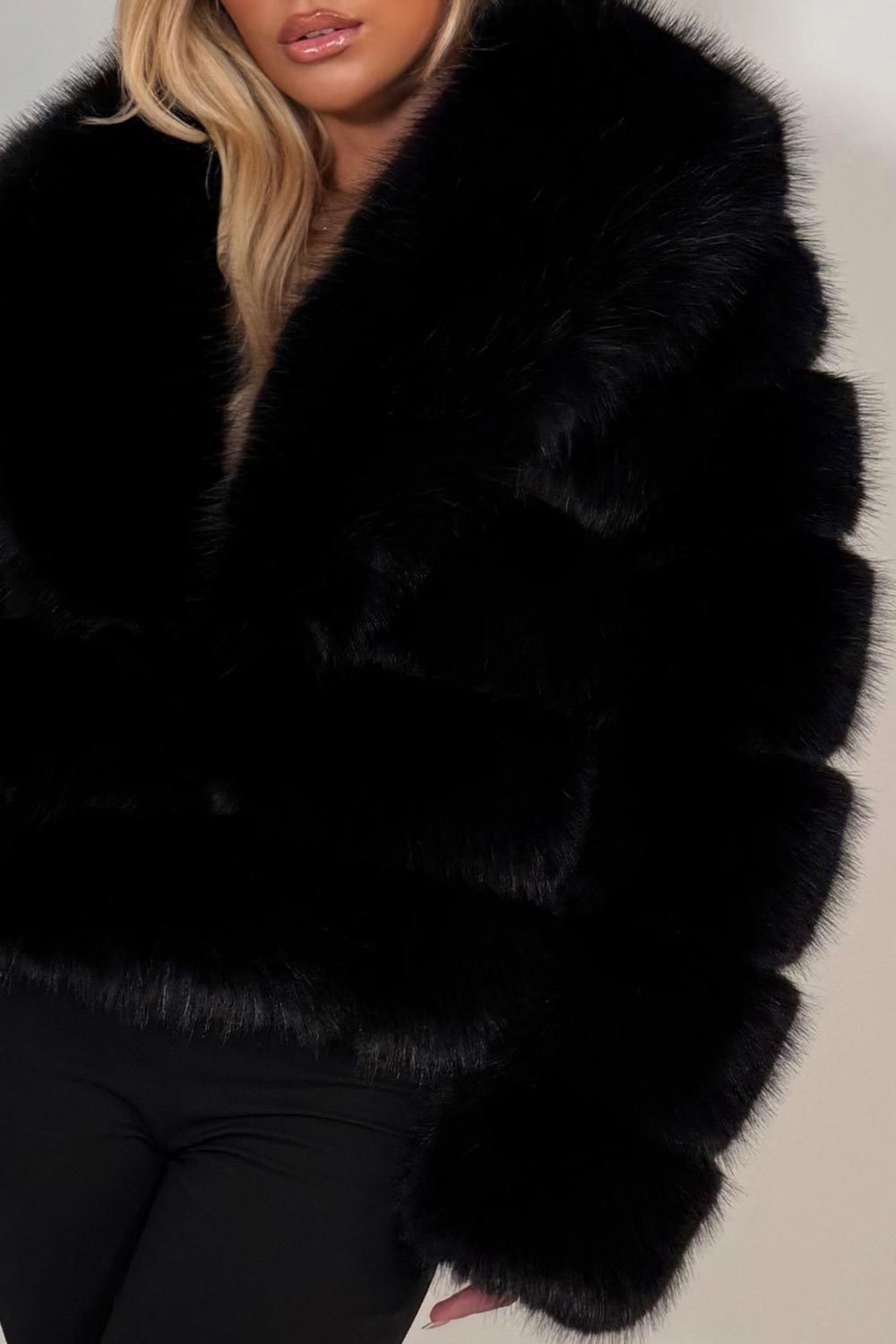 womens black faux fur bubble coat for winter sale uk
