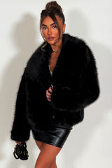 faux fur jacket with collar black styledup uk