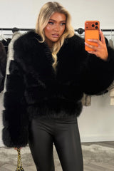 womens black faux fur bubble jacket uk