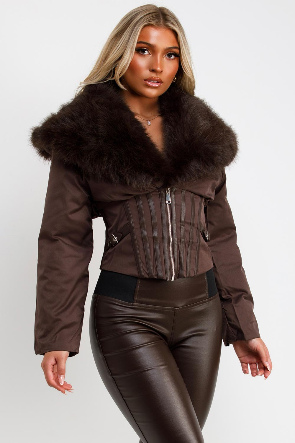 faux fur collar crop winter jacket styledup uk