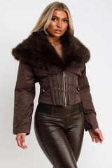 faux fur collar crop winter jacket styledup uk