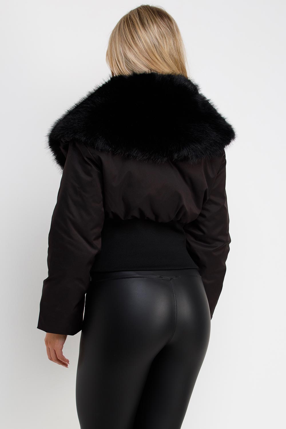 corset bodice structured detail fur collar crop jacket for womens black styledup uk