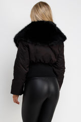 corset bodice structured detail fur collar crop jacket for womens black styledup uk