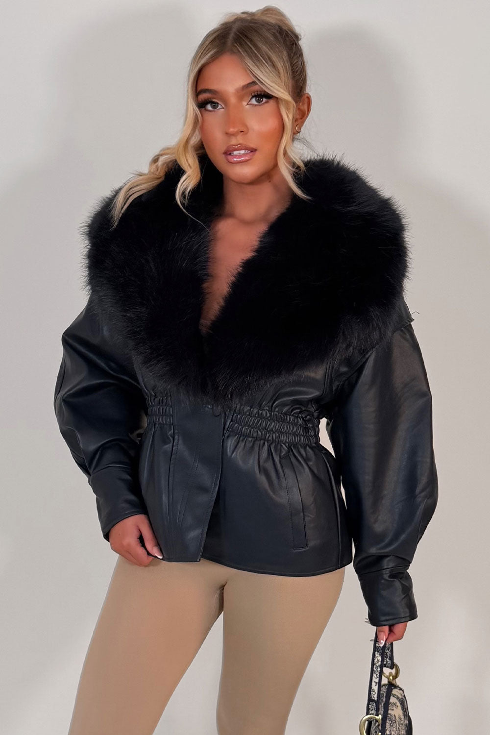 zara womens faux leather faux fur jacket uk sale