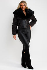 faux fur collar corset detail jacket styledup uk