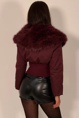 womens faux fur collar winter jacket with corset structured detail styledup uk