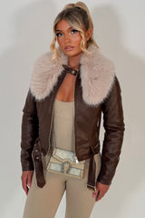 faux leather faux fur collar jacket styledup uk
