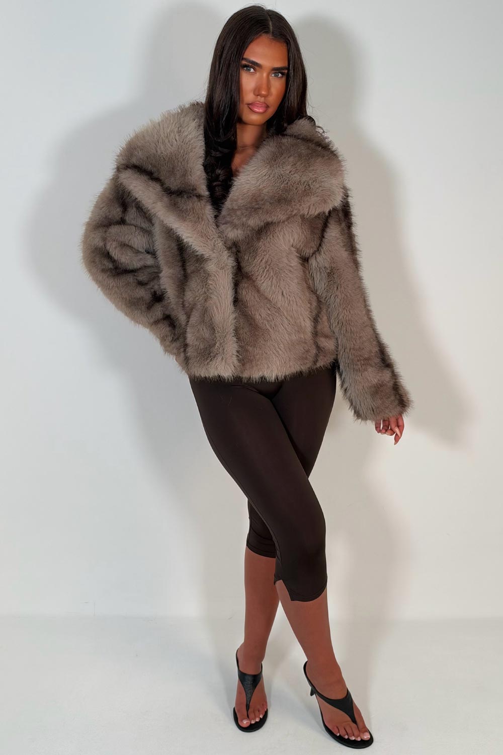 womens fur jacket taupe styledup uk