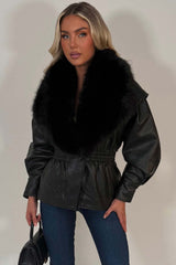 faux leather faux fur jacket for winter womens styledup uk
