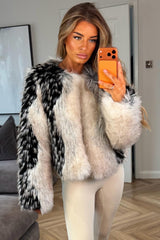 womens beige contrast faux fur coat styledup uk