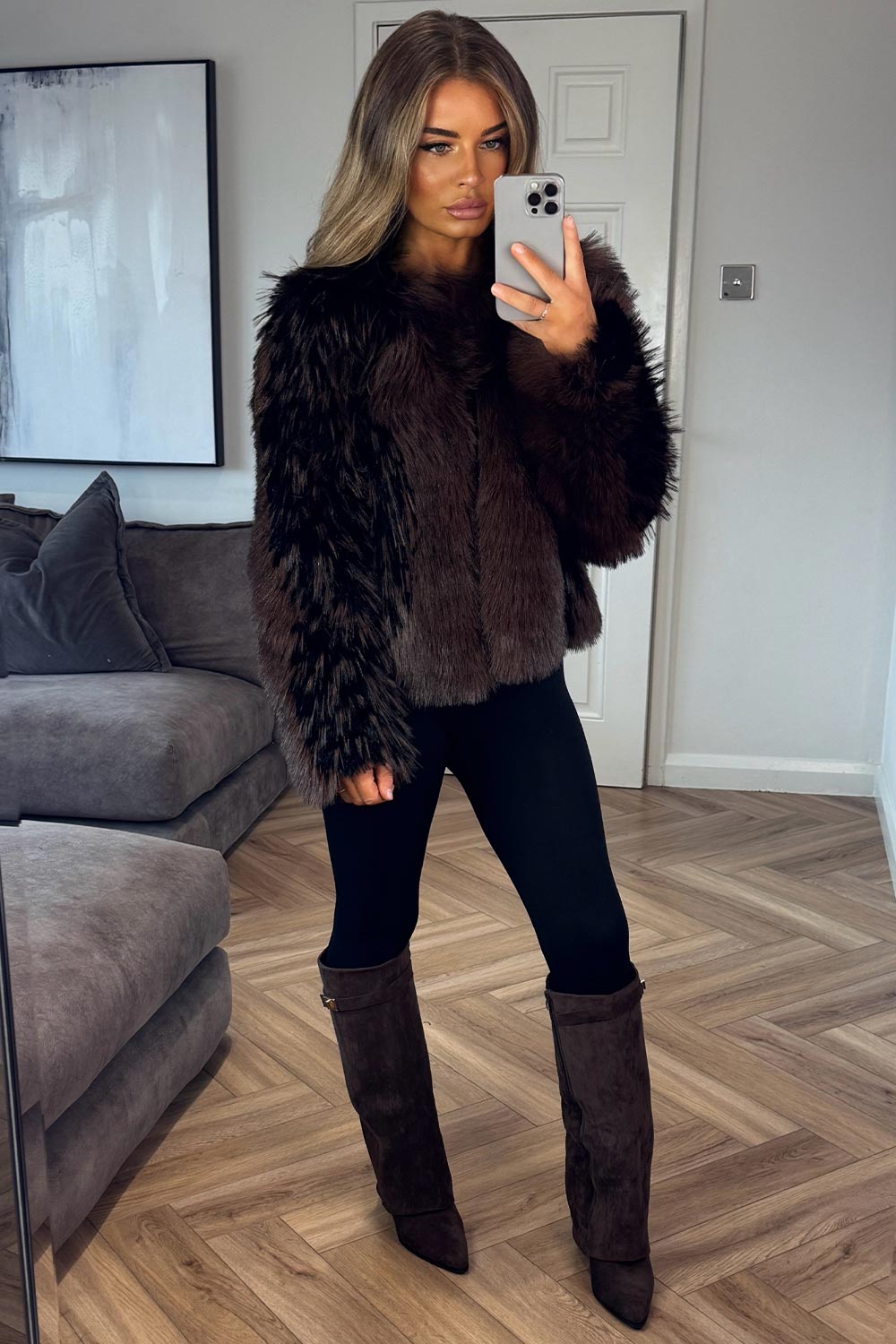 womens brown contrast faux fur coat styledup uk