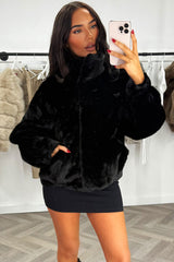 funnel neck faux fur jacket zara womens