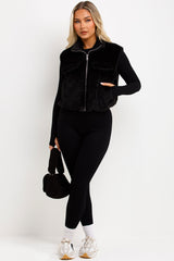 cropped teddy gilet womens