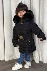 girls coat with fur hood and belt mini me matching outfit 