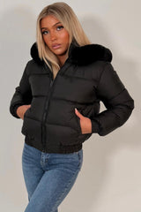 faux fur hood puffer padded winter jacket styledup uk