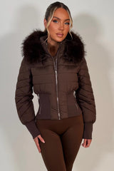womens padded puffer ski jacket with fur hood styledup uk