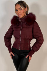 faux fur hood padded puffer jacket styledup uk