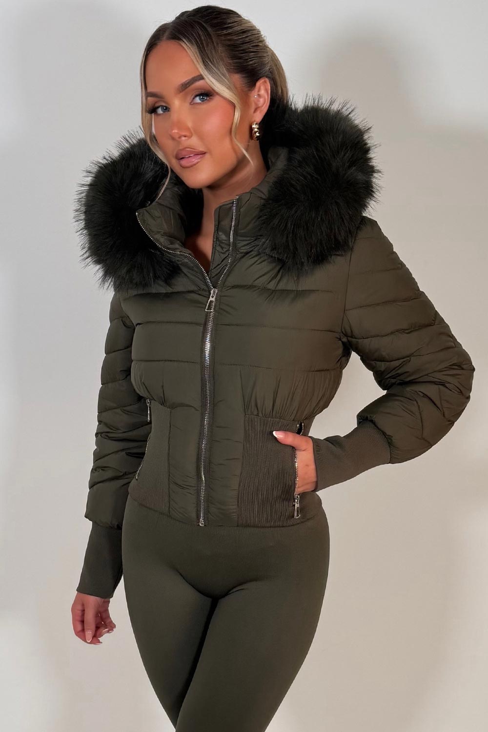 faux fur hood padded puffer ski jacket for womens zara uk