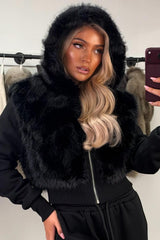 black faux fur hoodie and joggers ttracksuit co ord set styledup uk