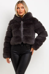 womens faux fur jacket with hood