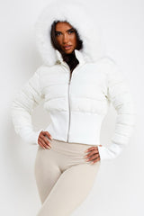womens white ski jacket with fur hood styledup uk