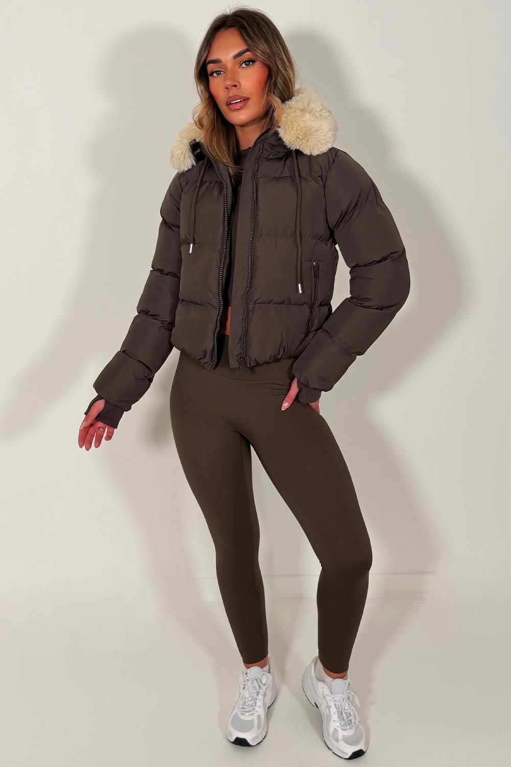 zara womens puffer jacket brown