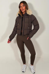 zara womens puffer jacket brown