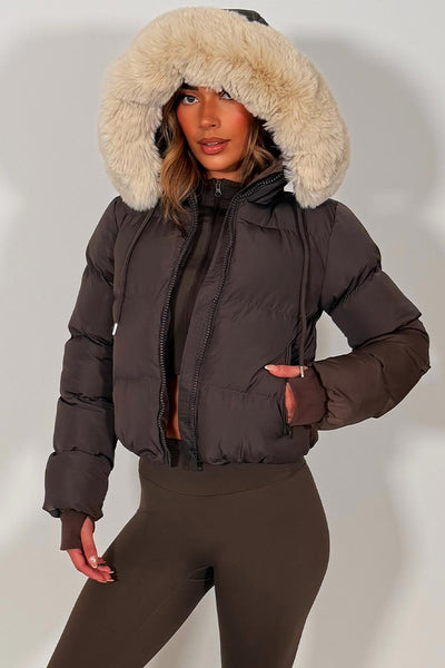 womens fur hood puffer jacket for winter zara uk sale styledup 