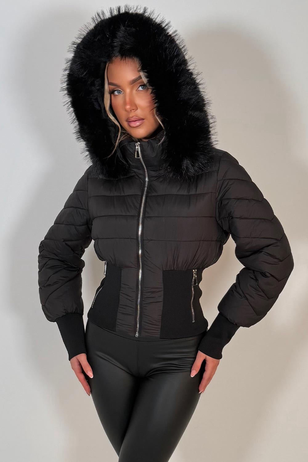faux fur hood padded puffer ski jacket for womens zara uk
