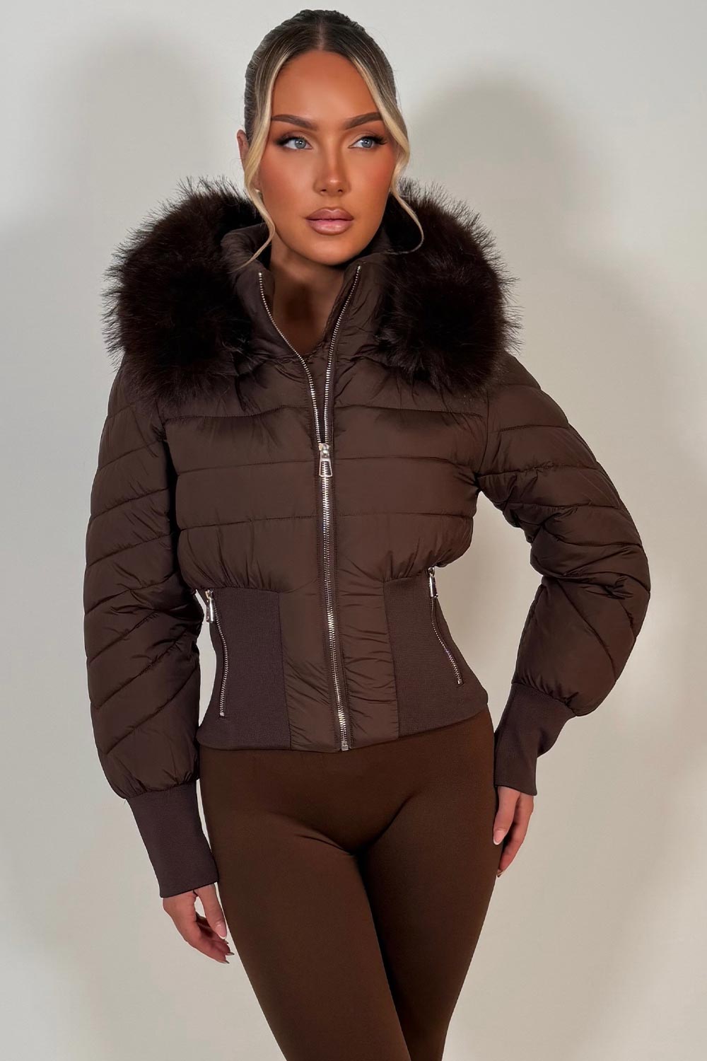womens faux fur hood padded puffer jacket styledup uk
