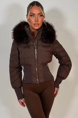 womens faux fur hood padded puffer jacket styledup uk