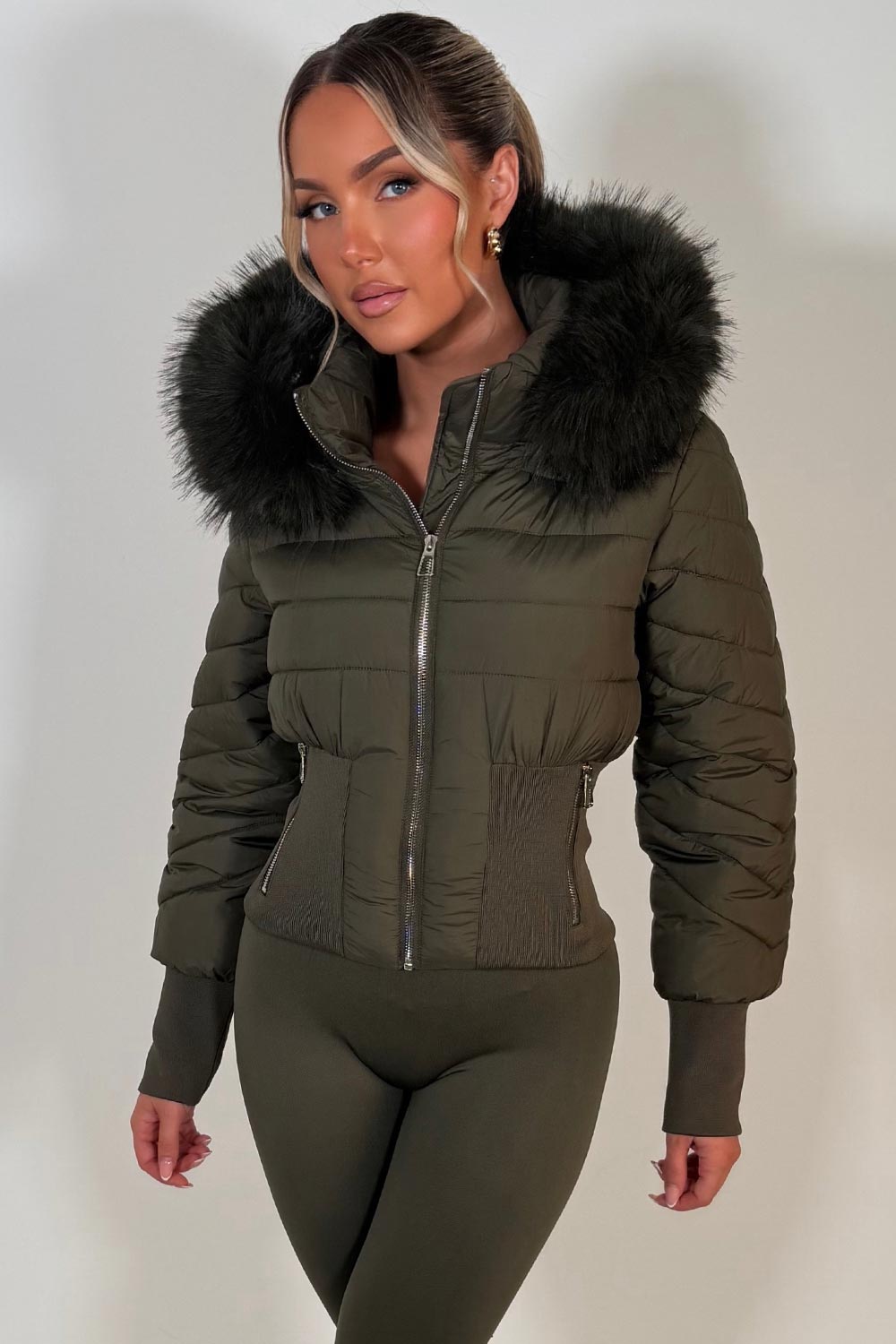 faux fur hood padded puffer winter jacket styledup uk