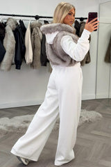 womens faux fur hoodie and wide leg joggers two piece co ord set cream styledup uk