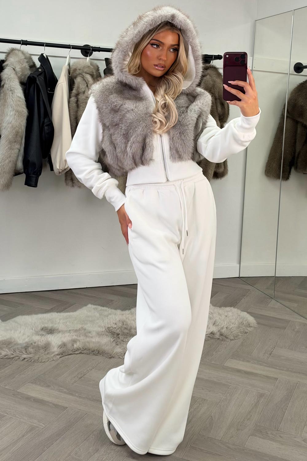 cream faux fur hoodie and joggers ttracksuit co ord set styledup uk