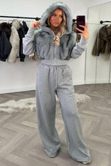 womens wide leg joggers and crop faux fur hoodie winter loungewear set christmas gift for girl friend styledup uk