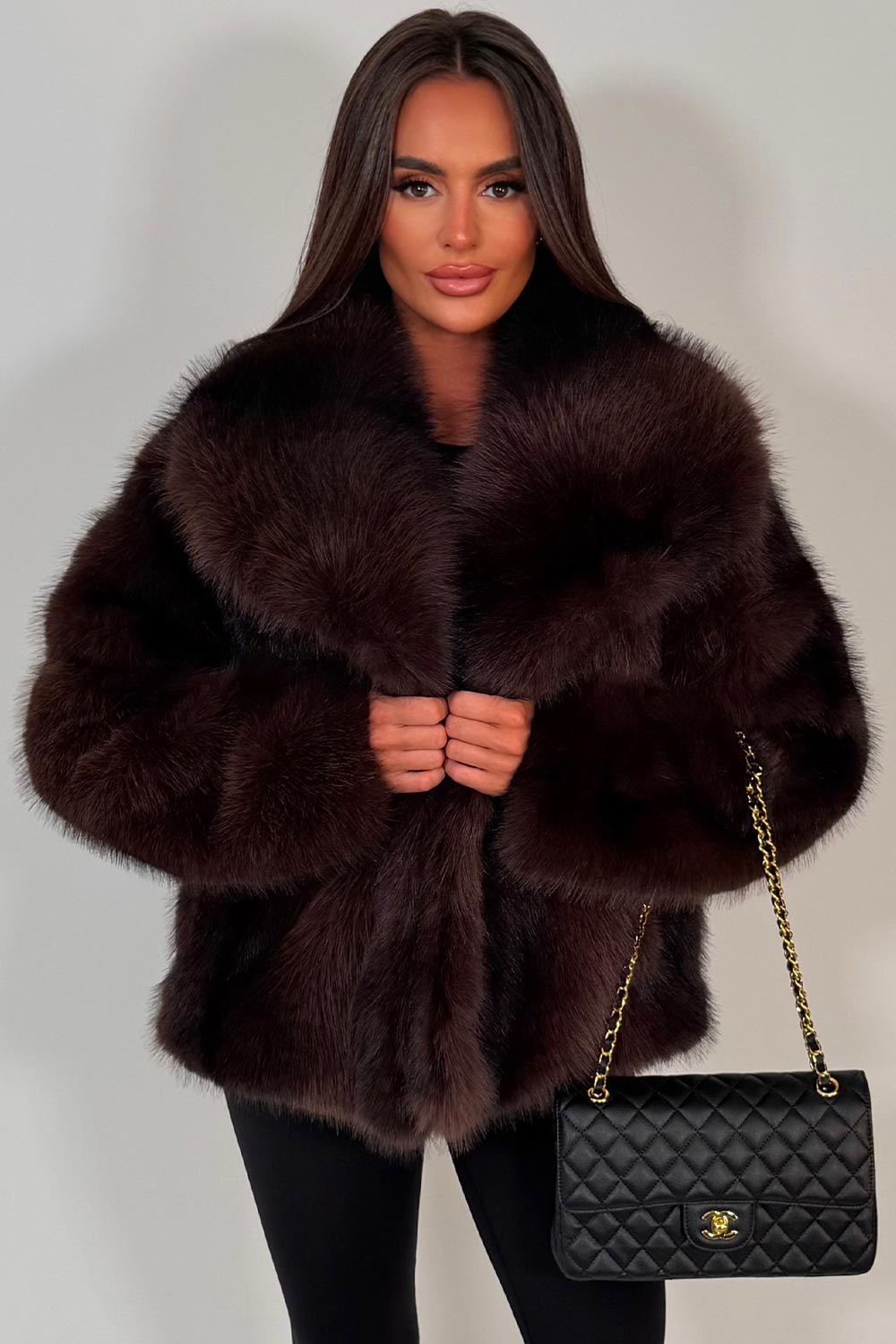 womens premium faux fur jacket with collar styledup uk