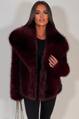 burgundy colourway faux fur jacket for womens with collar styledup
