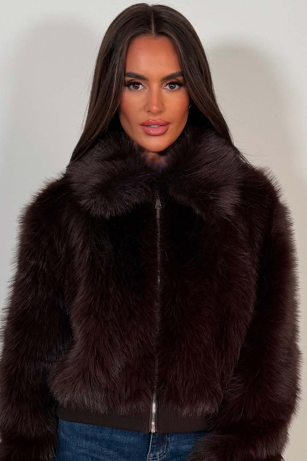 brown faux fur jacket zara womens uk