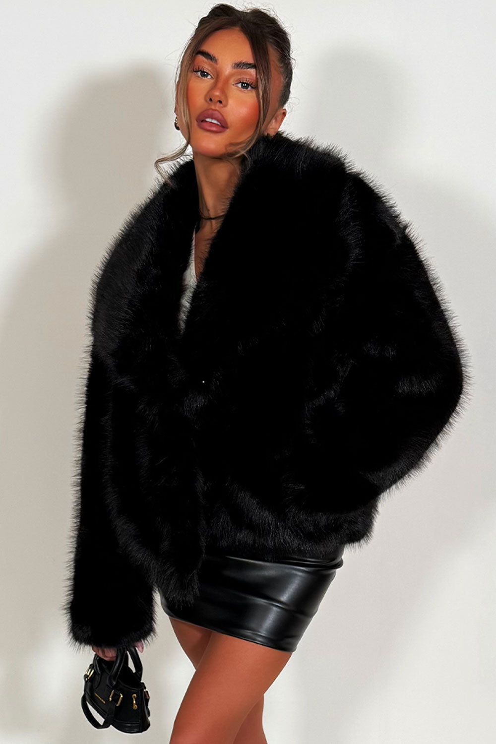 womens black fur jacket with collars styledup