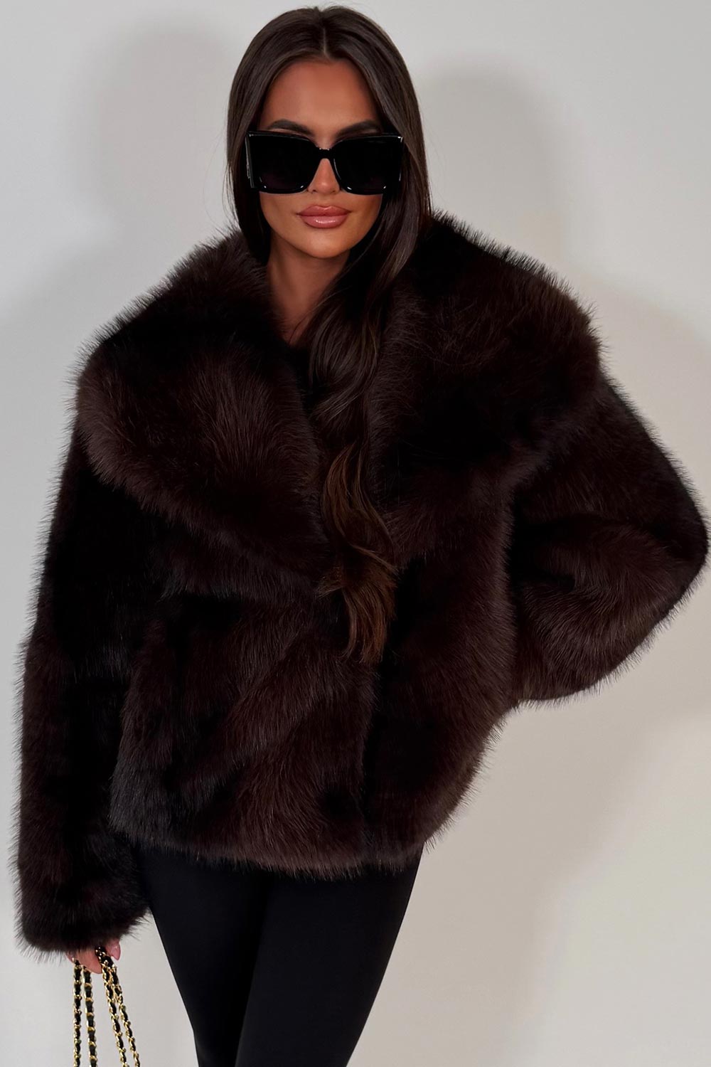womens ultra soft brown faux fur winter jacket with collar styledup uk