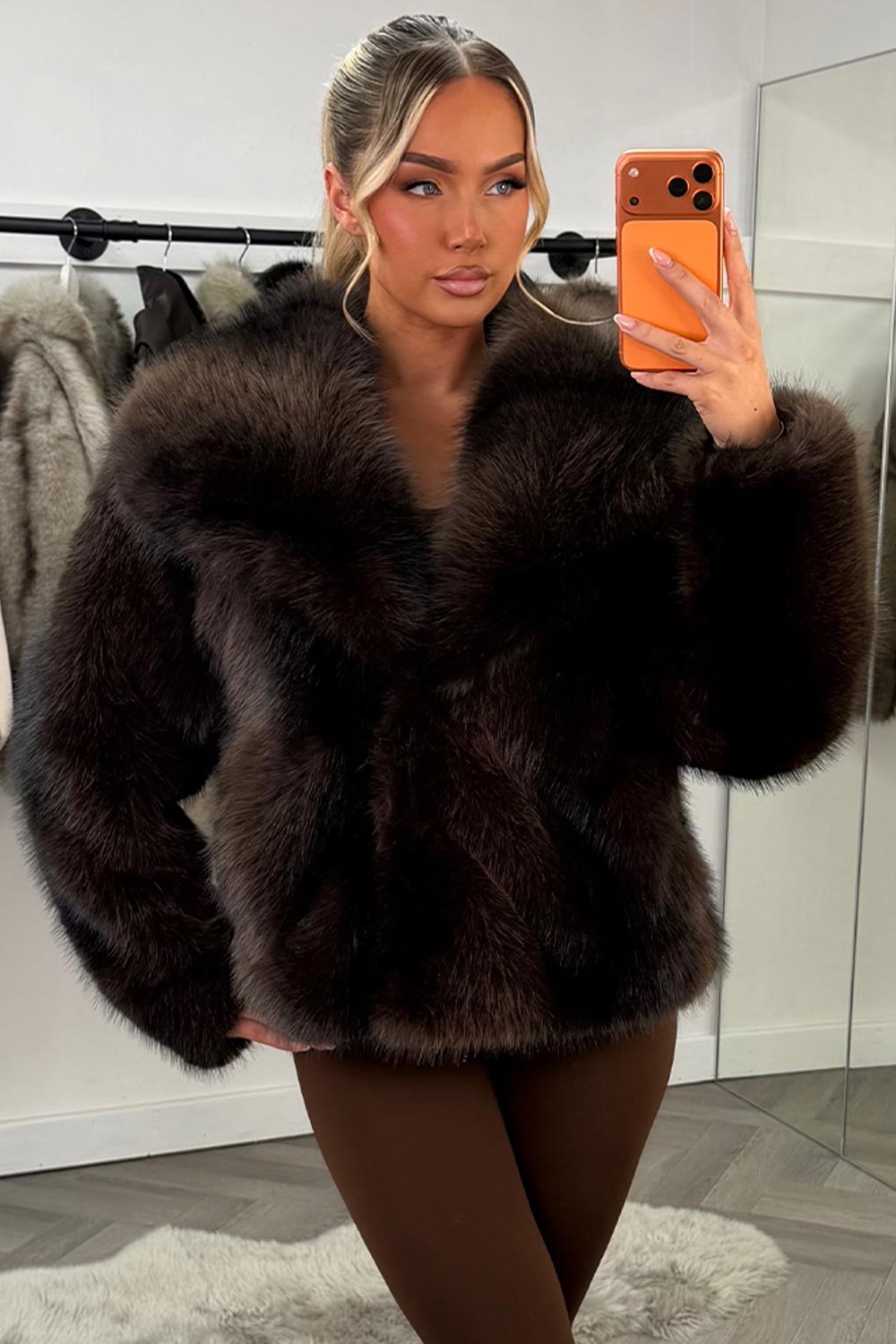 zara womens brown colourway fur jacket with collars 