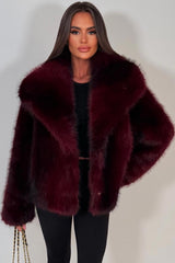 womens ultra soft burgundy faux fur winter jacket with collar styledup uk
