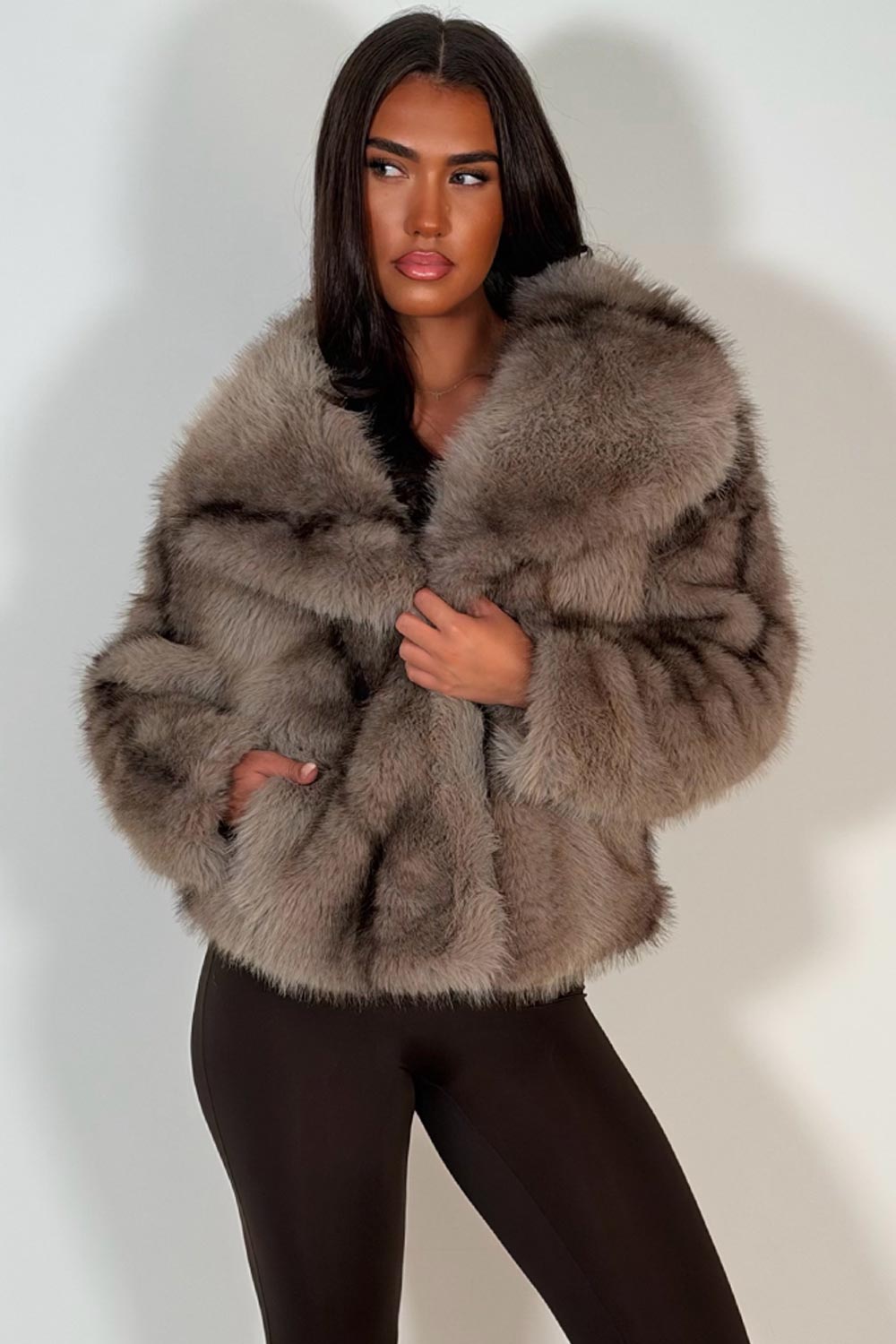 womens premium faux fur jacket with collar styledup uk