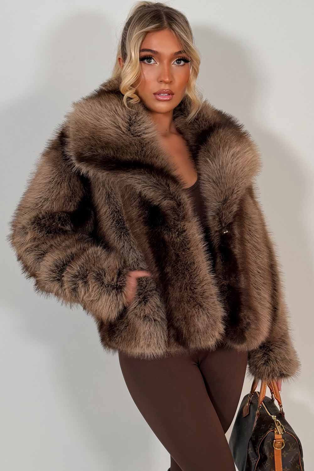 womens tan fur coat with collars styledup