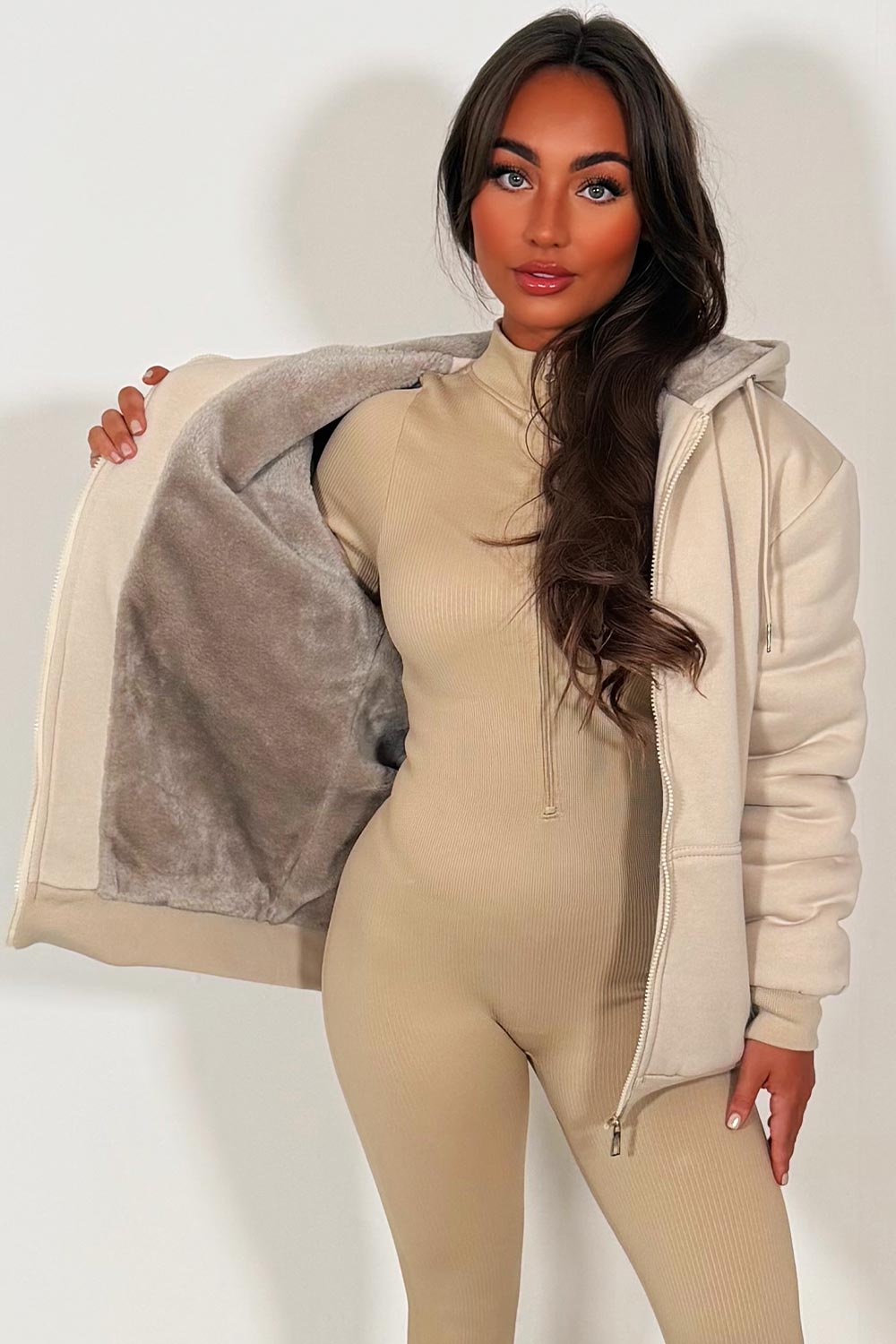 fur lined hooded sweatshirt for womens 