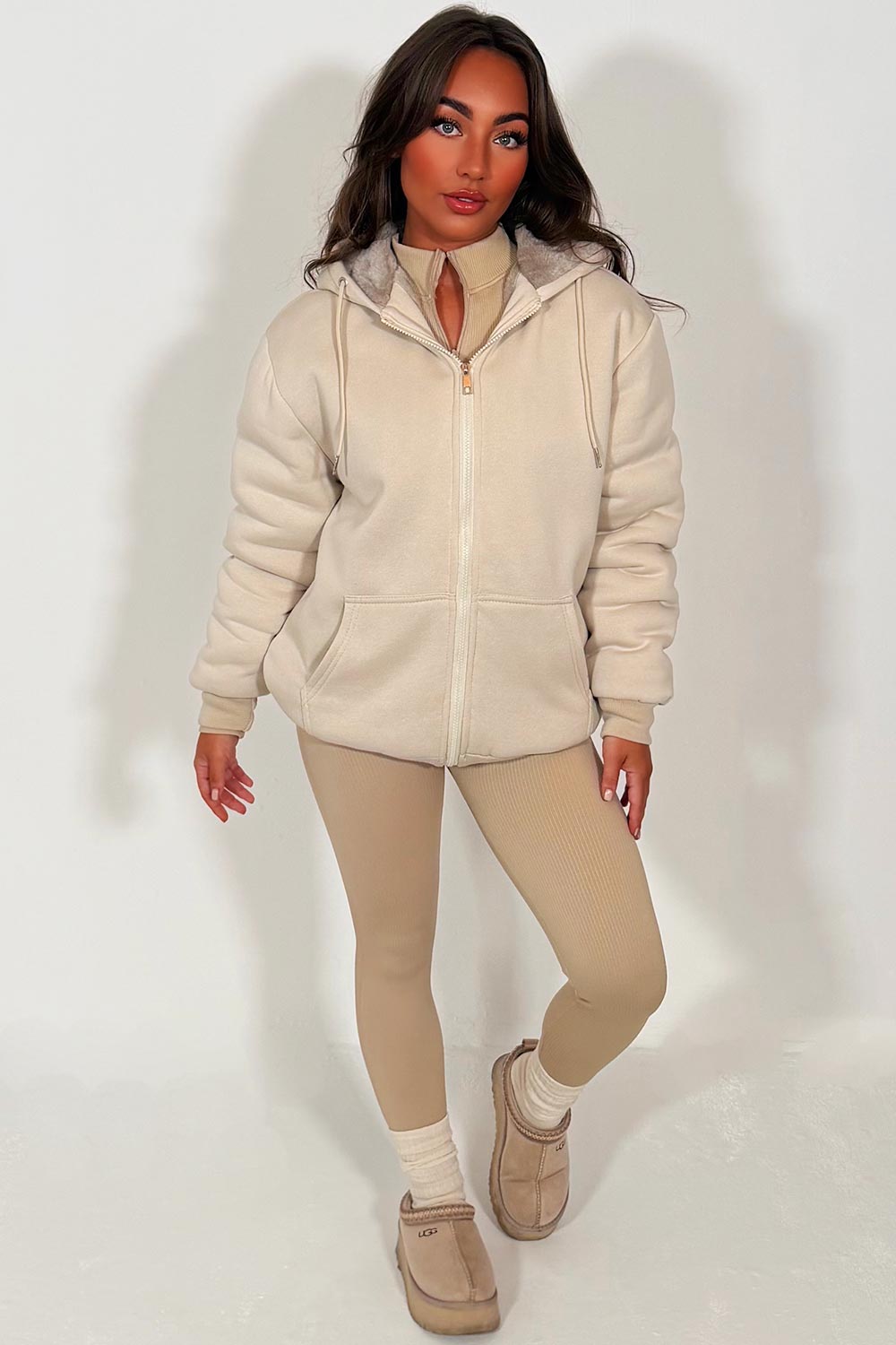 fur lined zip up hoodie for womens really warm and cosy 