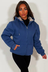 fur lined zip up hoodie for womens navy blue styledup 