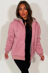 faux fur lined womens zip up hoodie loungewear really warm cosy for winter styledup