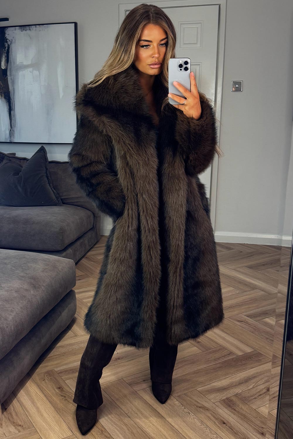 zara womens winter fur coat with collar brown colour way styledup