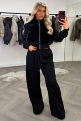 womens wide leg joggers and crop faux fur hoodie winter loungewear set christmas gift for girl friend styledup uk